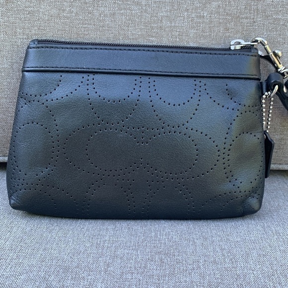 coach Black Leather Perforated Signature Wristlet - Picture 5 of 11